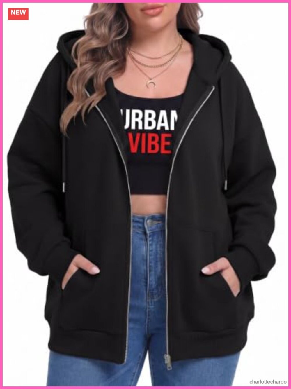 Plus Size Zip Up Hoodie Smooth Fleece Oversized Drop Shoulder Kangaroo Pockets